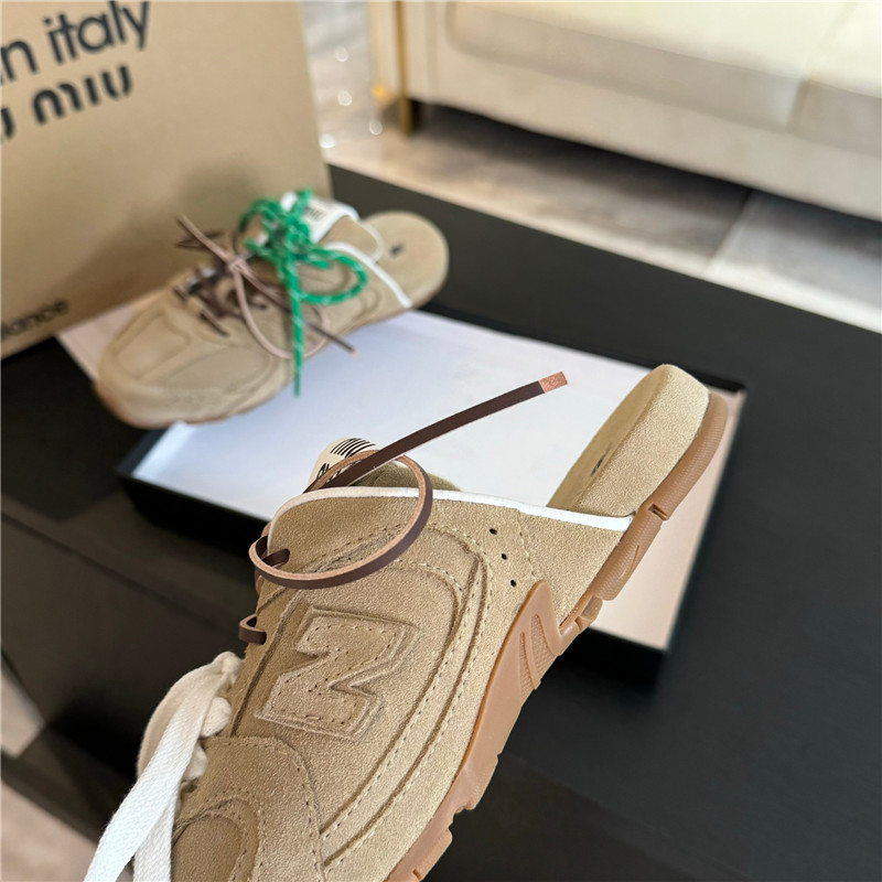 New Balance x Miu Miu 530 SL Faded Suede Ecru Mules