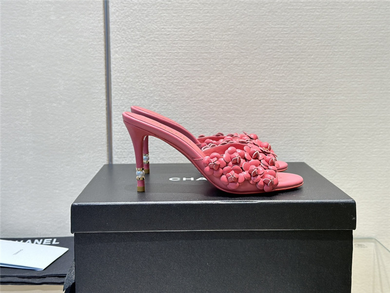 Ch**el camellia heel mules pink leather