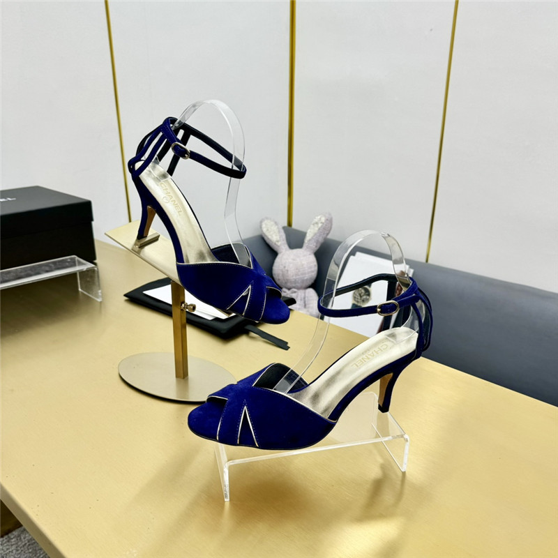 Ch**el butterfly ankle strap open toe pumps blue suede