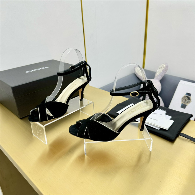 Ch**el butterfly ankle strap open toe pumps black suede