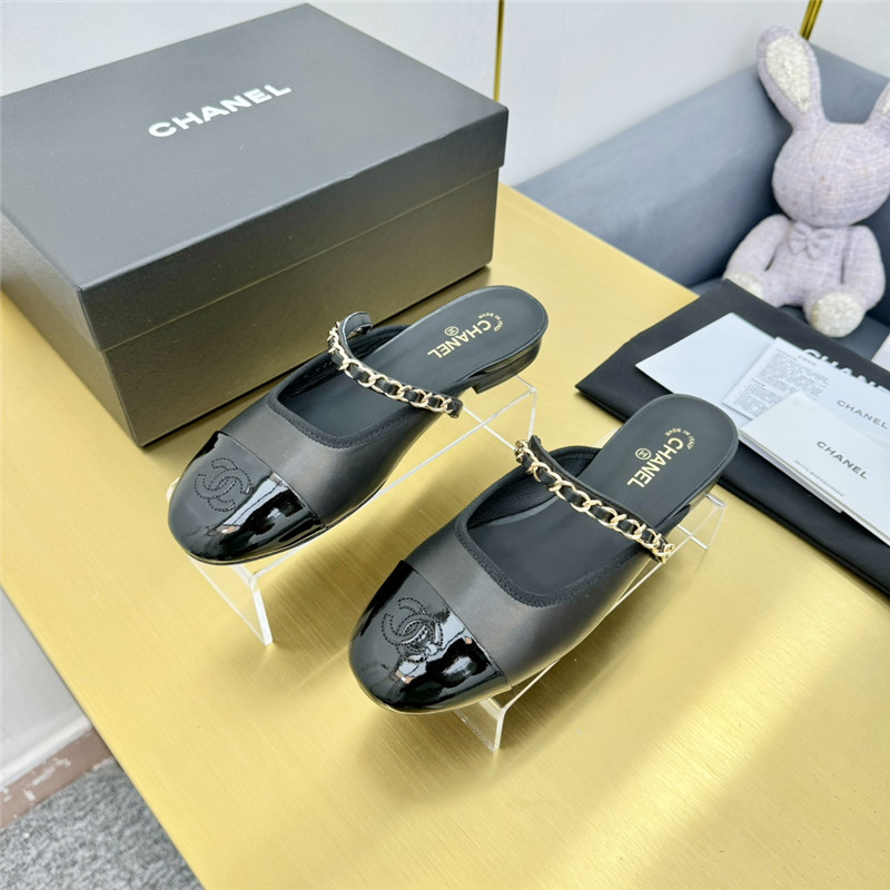 Ch**el mary janes chain flat mules black