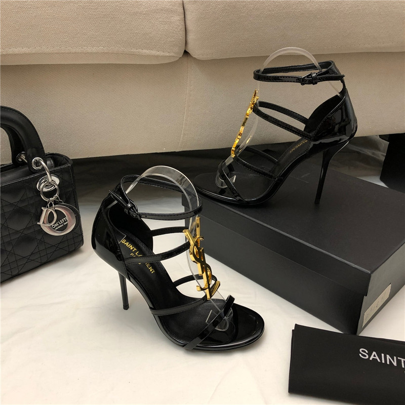 Sa1nt Lau*nt cassandra black and gold patent heels sandals