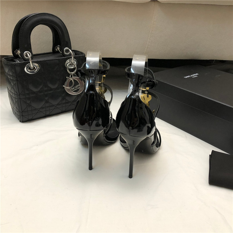 Sa1nt Lau*nt cassandra black and gold patent heels sandals