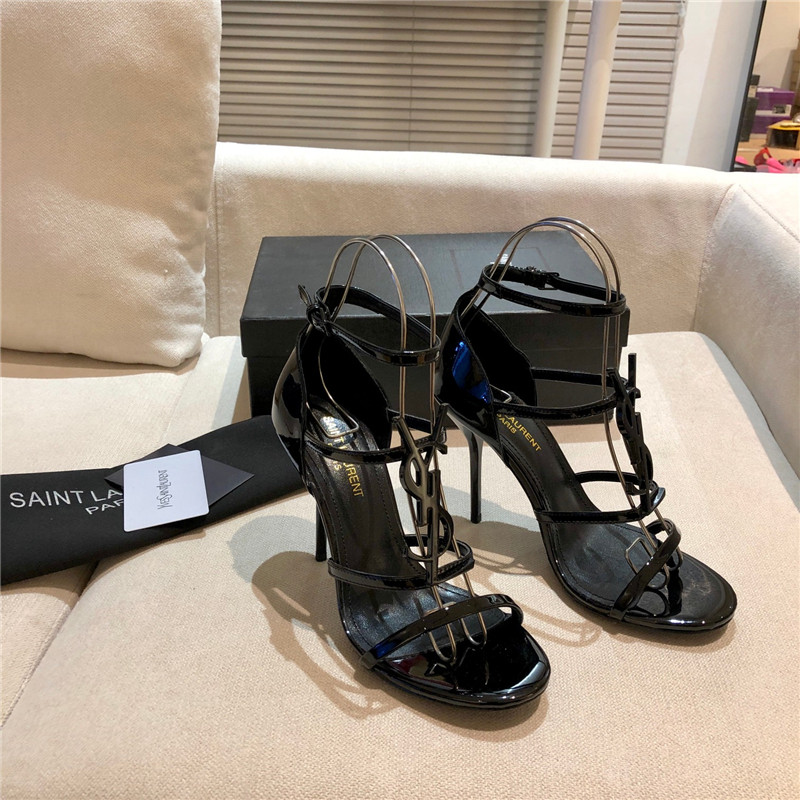 Sa1nt Lau*nt cassandra black patent heels sandals