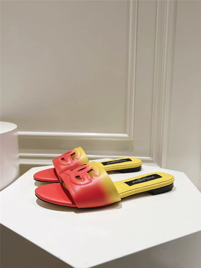 Dolce & Gabbana Ombré-Print Calfskin Sliders Pink and Yellow