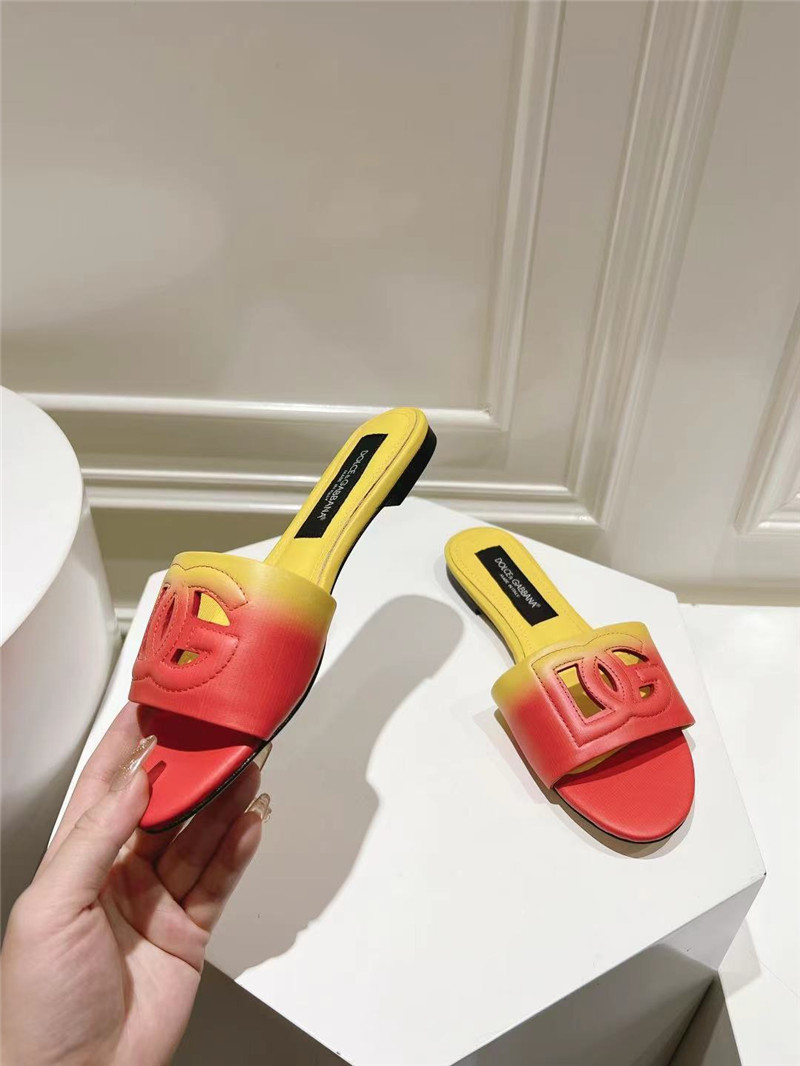 Dolce & Gabbana Ombré-Print Calfskin Sliders Pink and Yellow