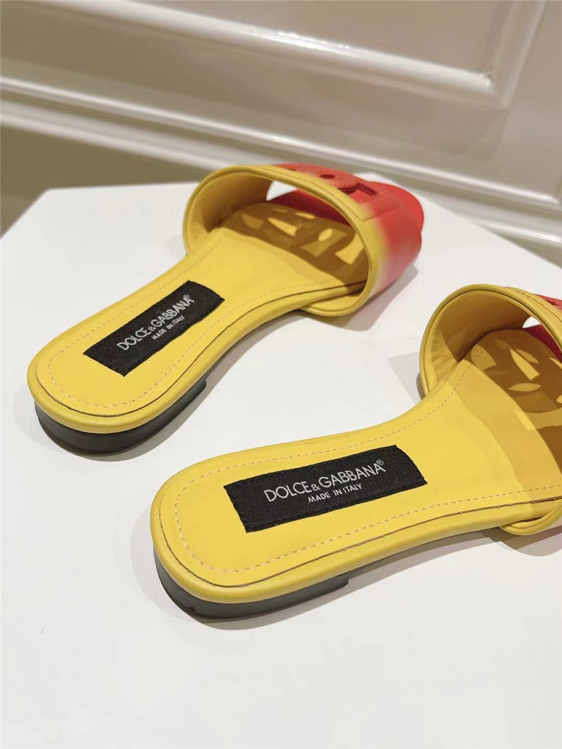 Dolce & Gabbana Ombré-Print Calfskin Sliders Pink and Yellow