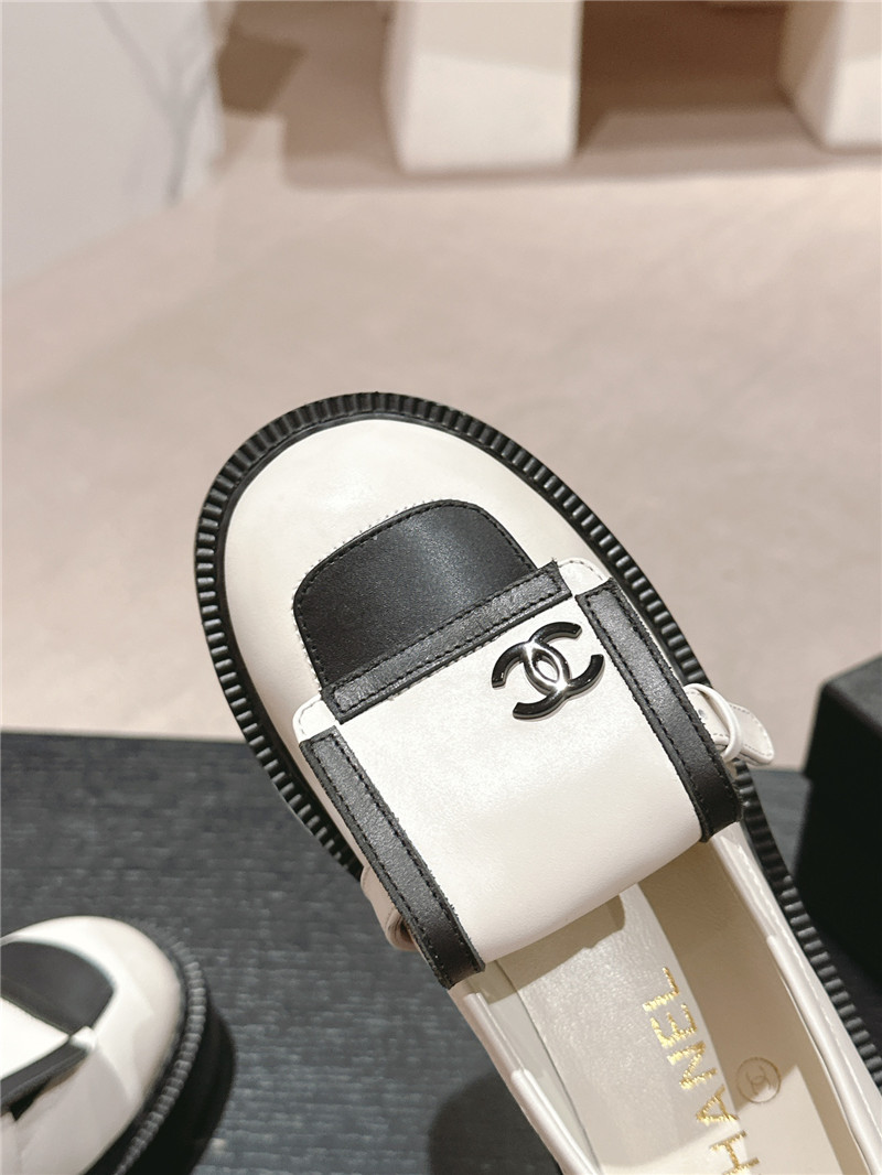 Ch**el moccasin flip cover loafers ivory and black