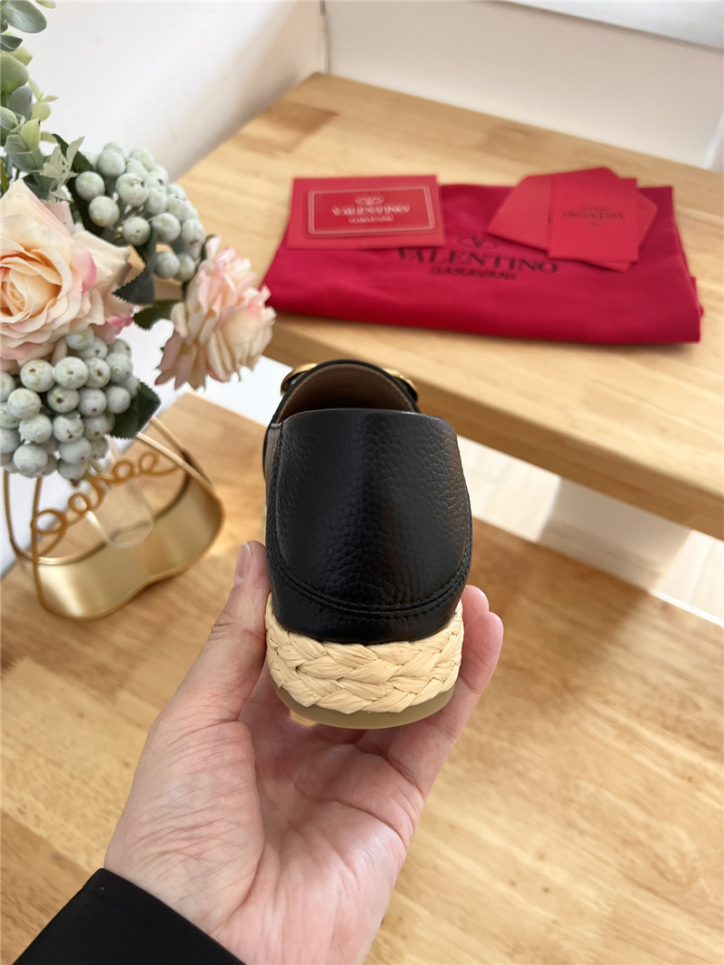 Va1e*ntin0 vlogo calfskin raffia espadrilles gold and black