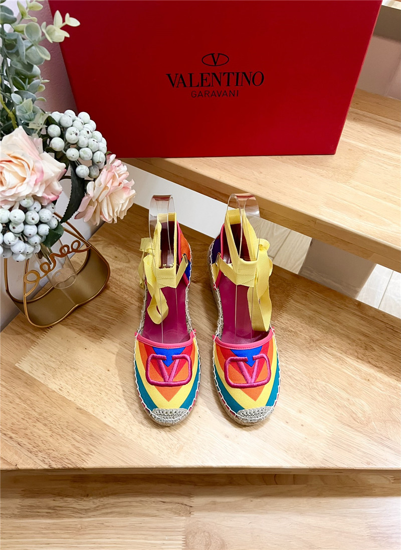 Va1e*ntin0 garavani rainbow-colored strap wedge heels