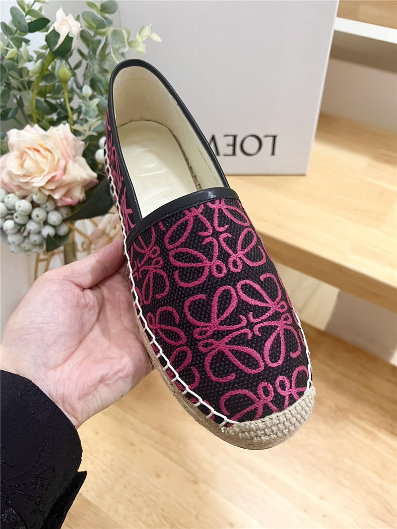 L0ew* anagram jacquard espadrilles black and fuchsia