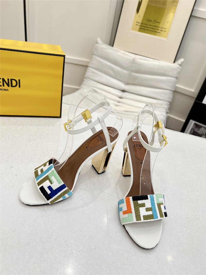 F**di delfina multicolor ff fabric high-heeled sandals white