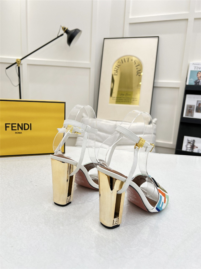 F**di delfina multicolor ff fabric high-heeled sandals white