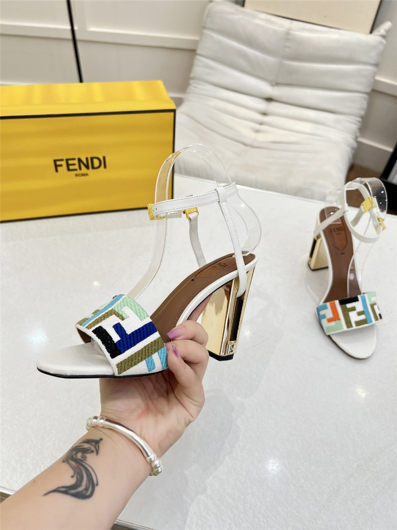 F**di delfina multicolor ff fabric high-heeled sandals white