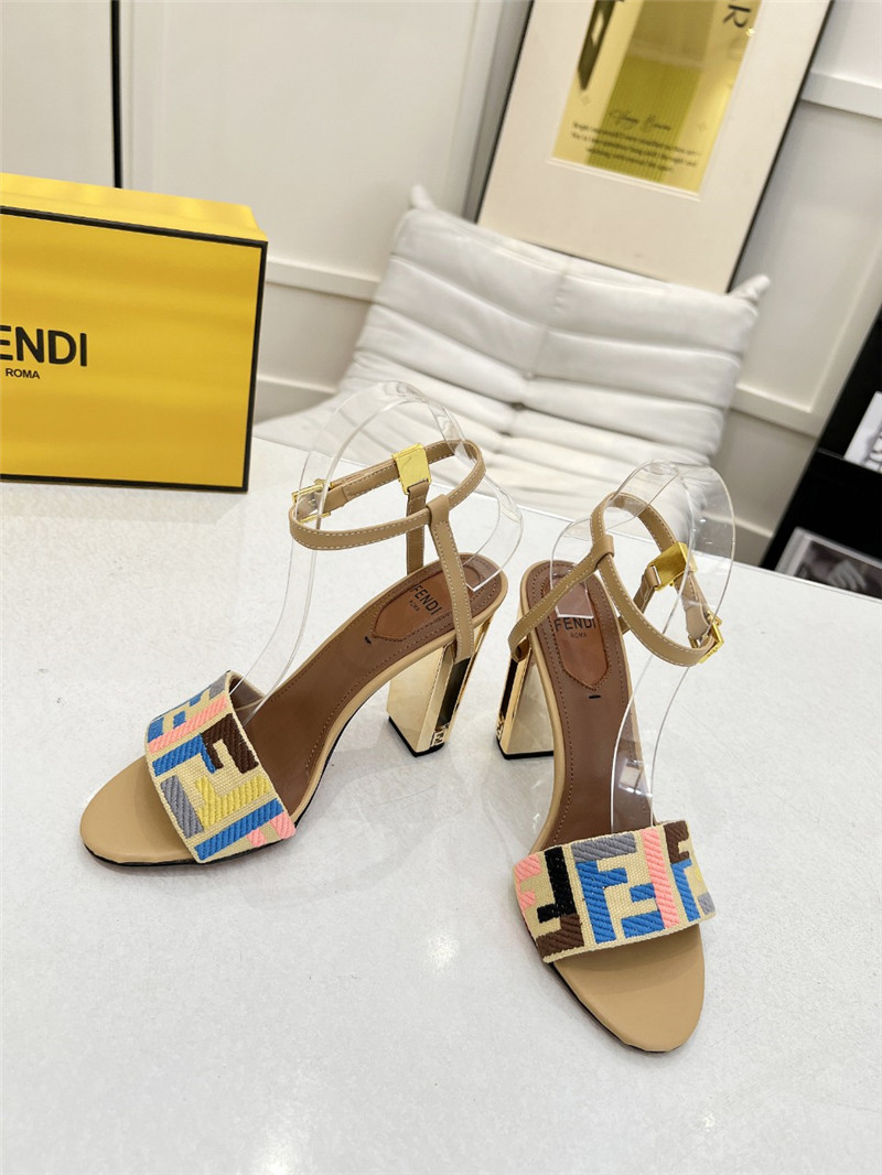 F**di delfina multicolor ff fabric high-heeled sandals natural