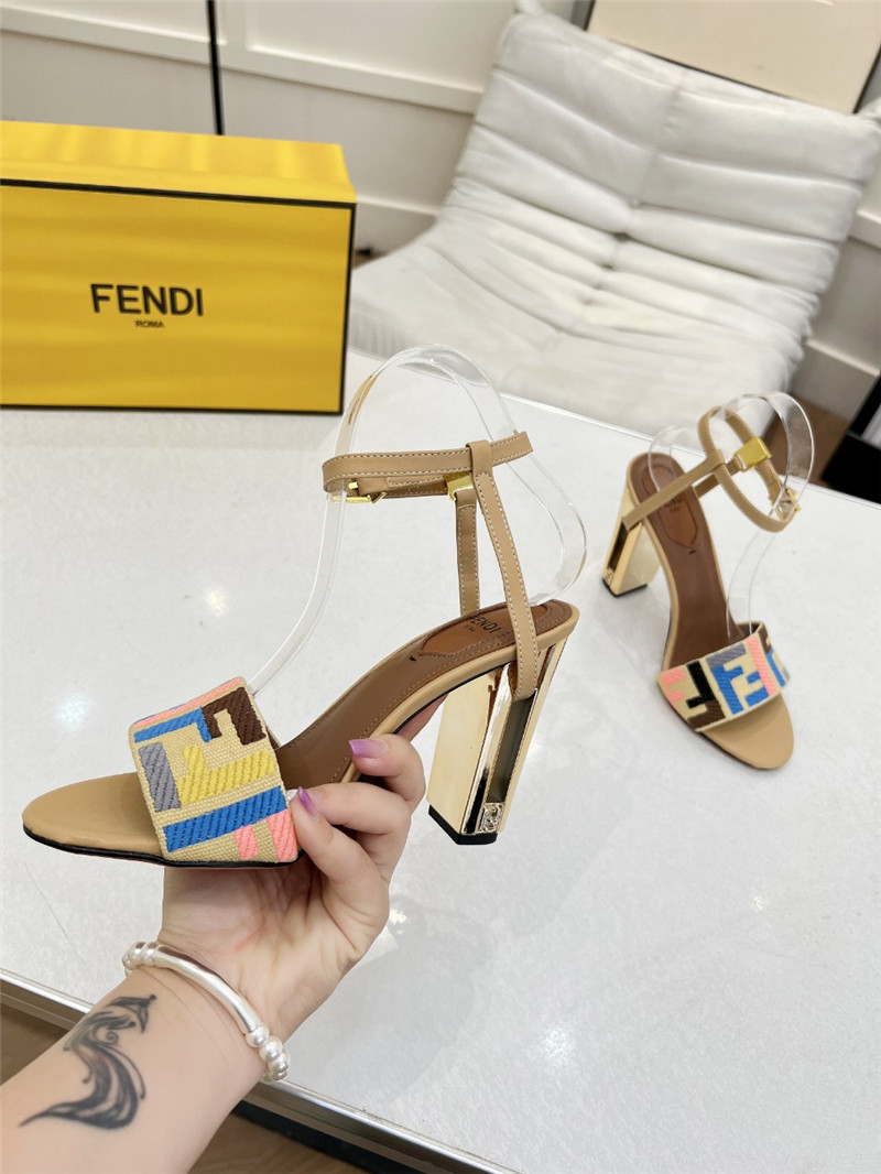 F**di delfina multicolor ff fabric high-heeled sandals natural