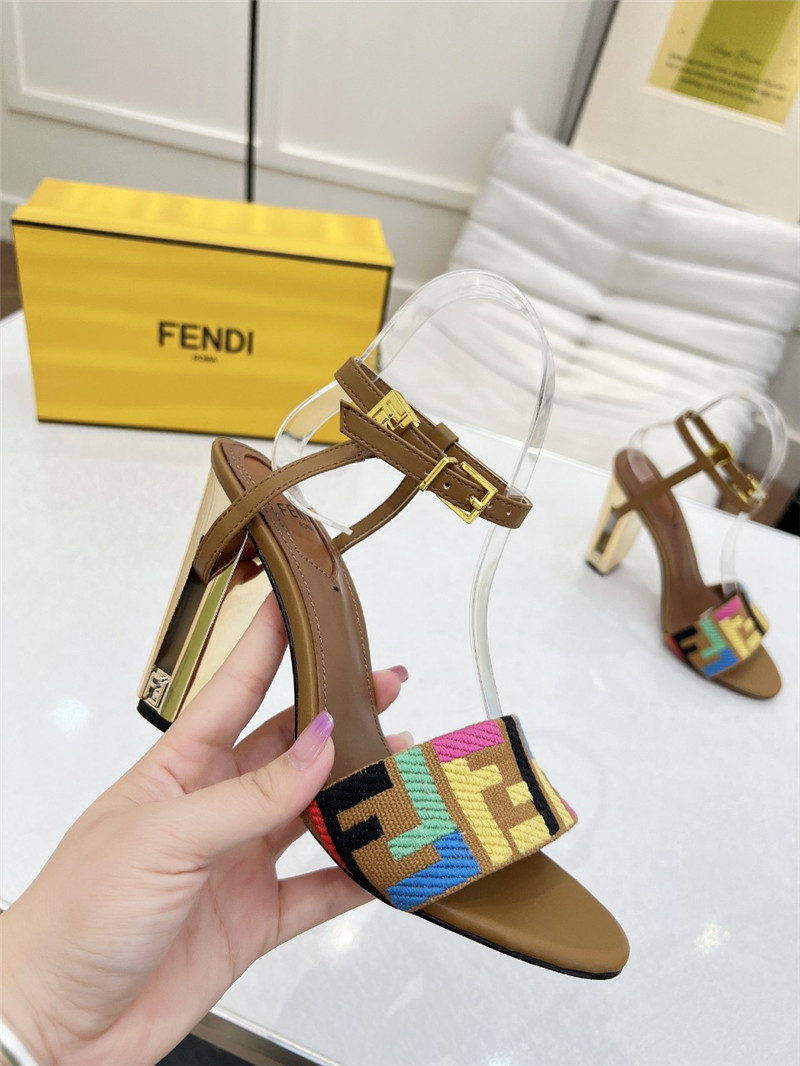 F**di delfina multicolor ff fabric high-heeled sandals beige