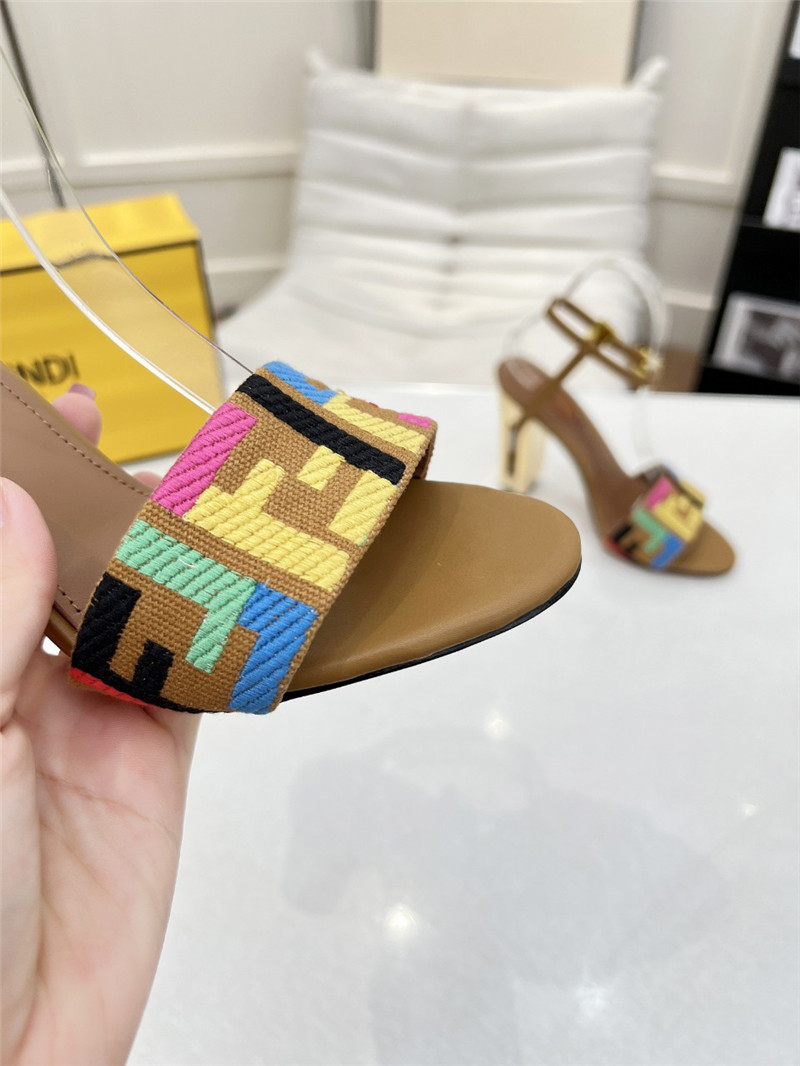 F**di delfina multicolor ff fabric high-heeled sandals beige