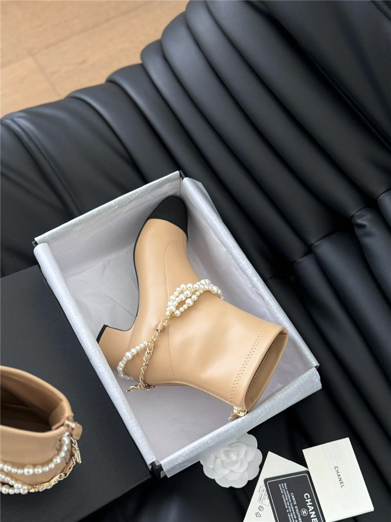 Ch**el beige calfskin pearl ankle boots