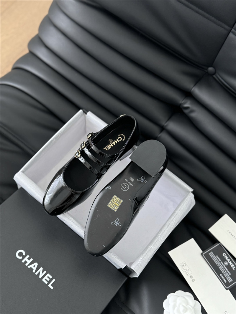 Ch**el black patent leather 3-strap mary jane shoes