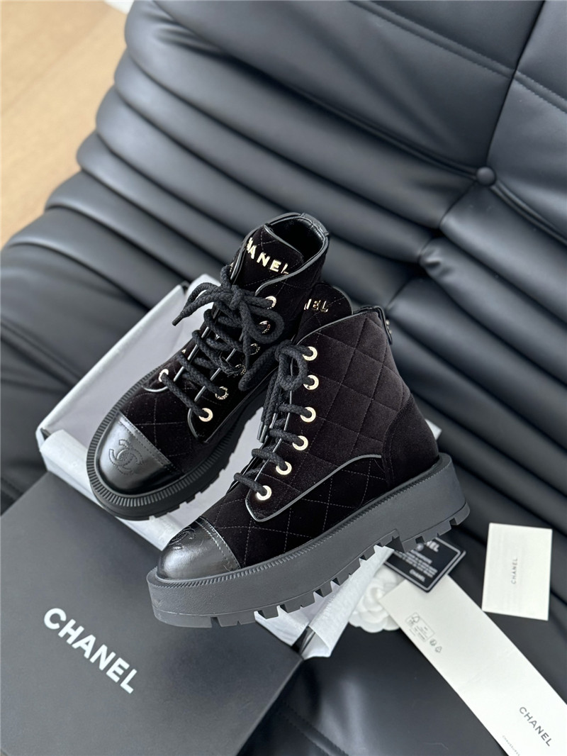Ch**el quilted suede lace-up ankle boots