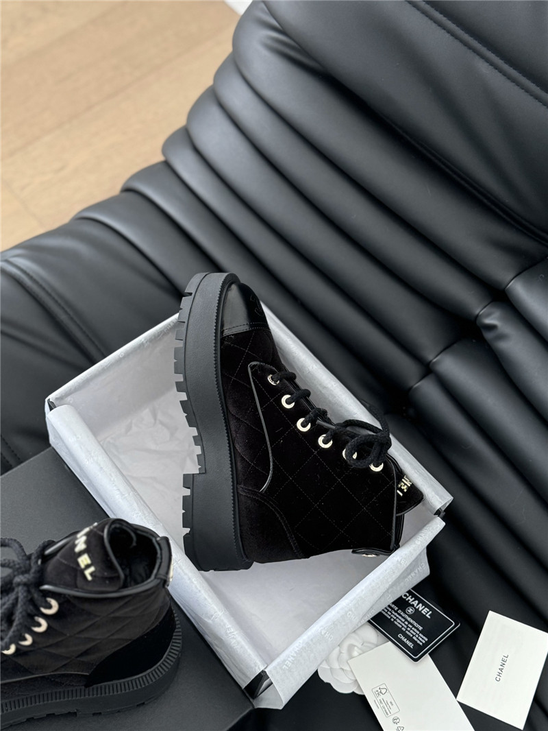 Ch**el quilted suede lace-up ankle boots