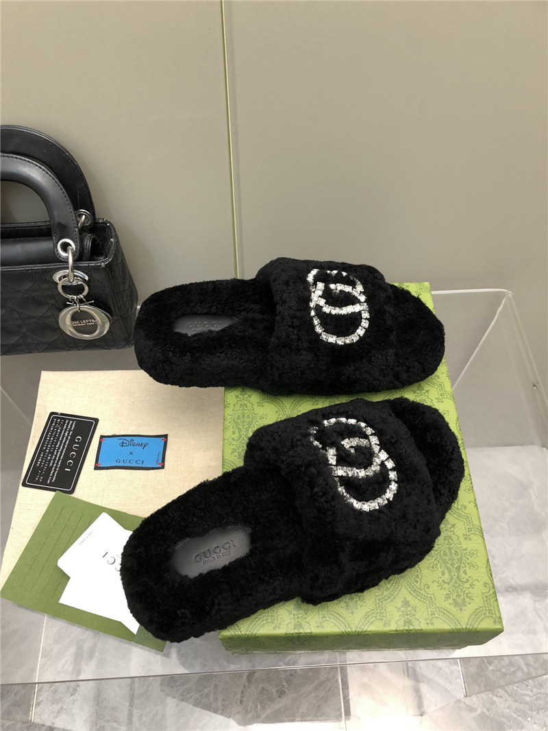 Gvc*1 rhinestone gg shearling slides black