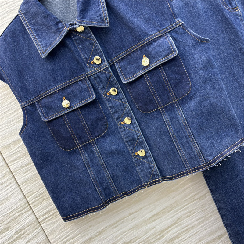 l0vis Vvtt0n lv topstitched vest denim suit replica clothes