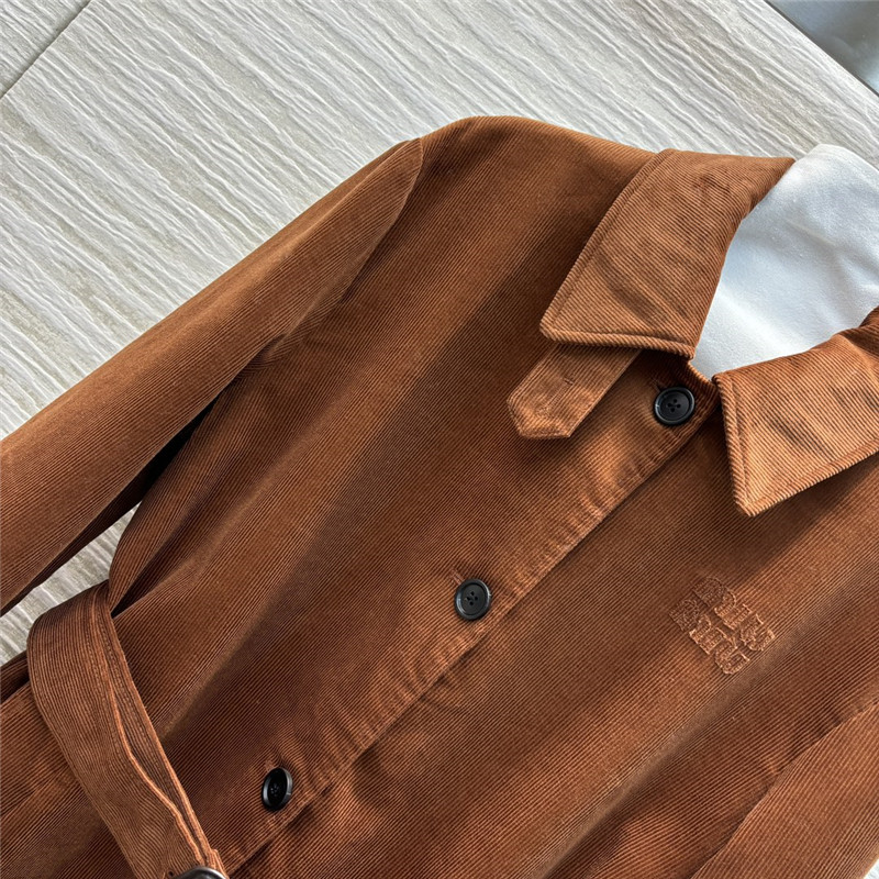 M1um1u corduroy lapel long coat replica d&g clothing