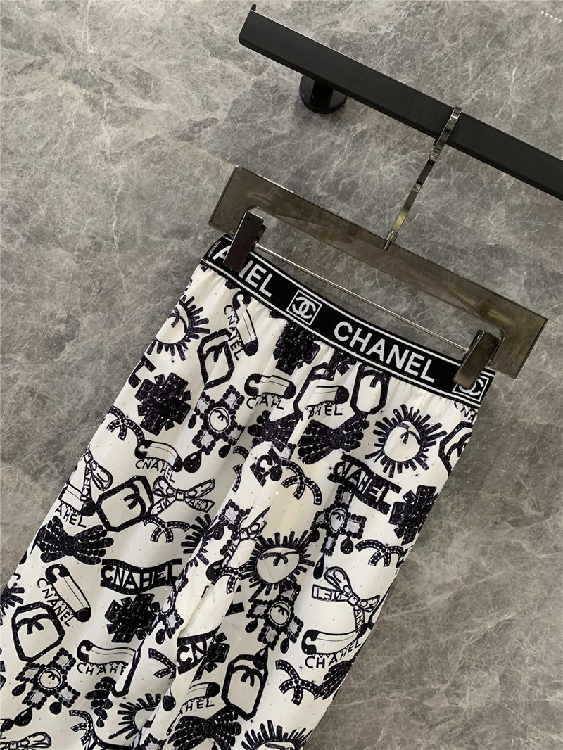 Ch**el elastic waist wide leg pants replica clothes