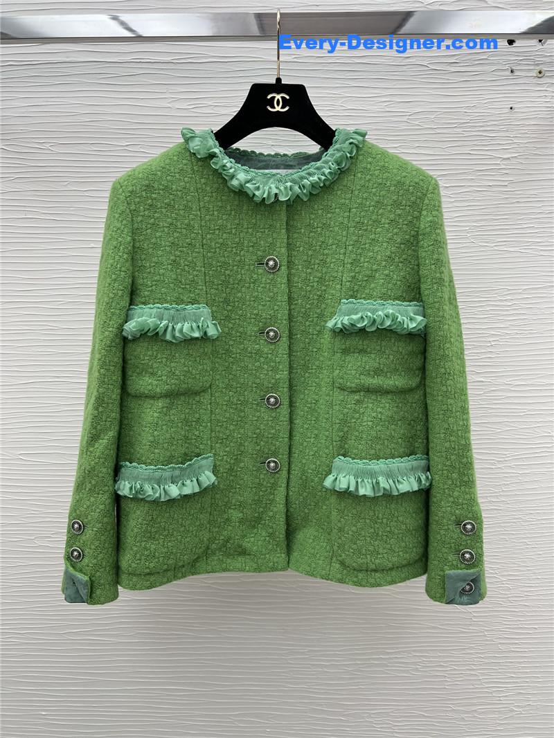 Ch**el ruffles light green tweed jacket