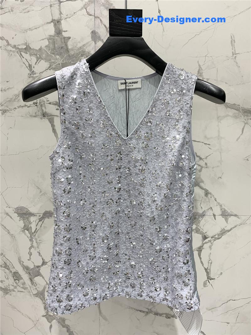 Y51 sequined acetate wrinkled vest set replica d&g clothing