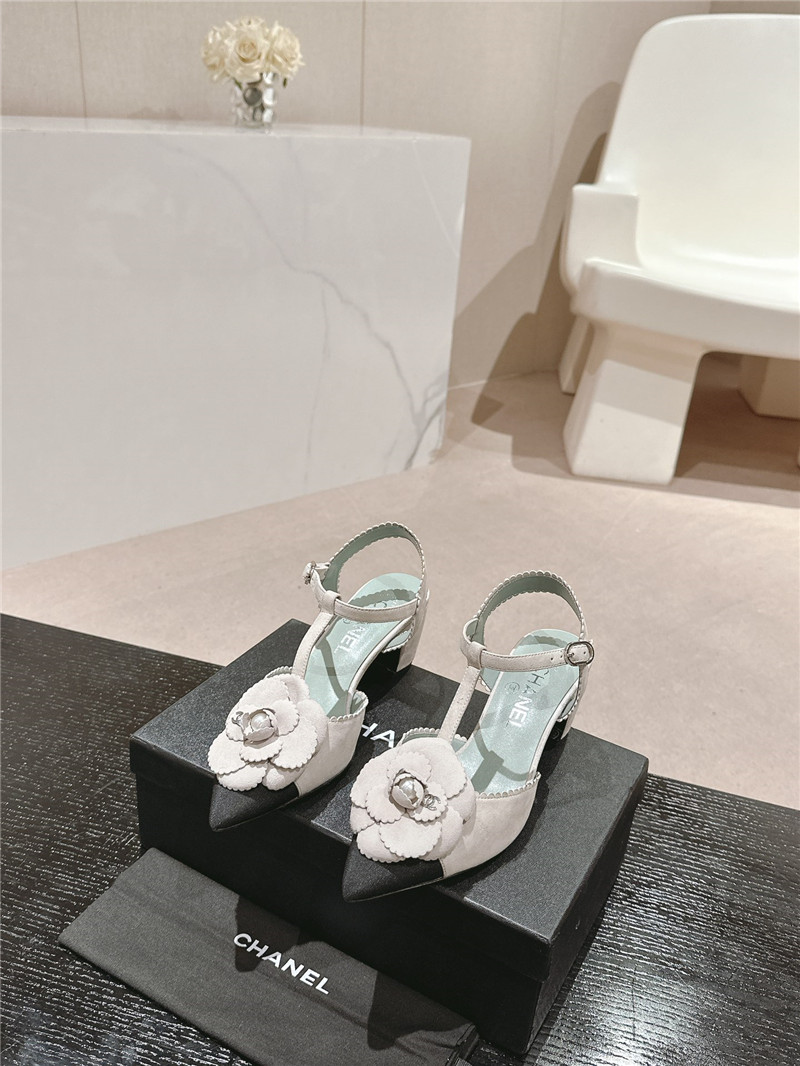 Ch**el camellia slingback flats white suede leather