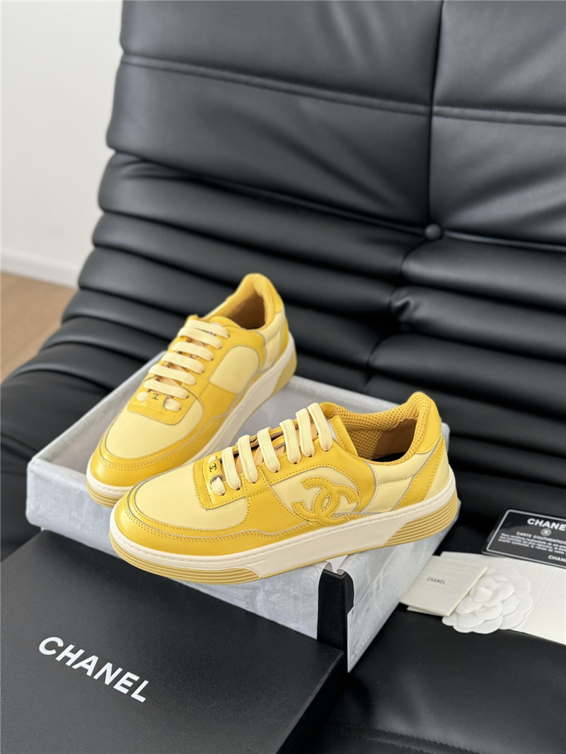 Ch**el yellow logo low top sneakers