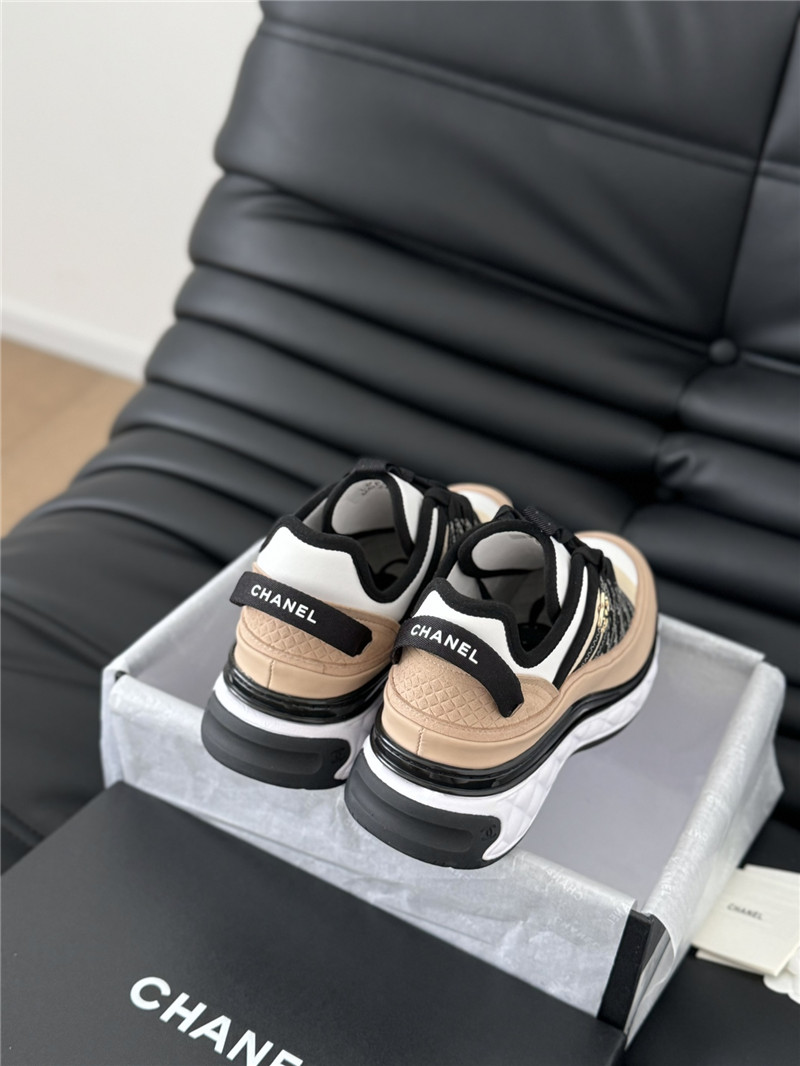 Ch**el logo suede calfskin sneakers in beige