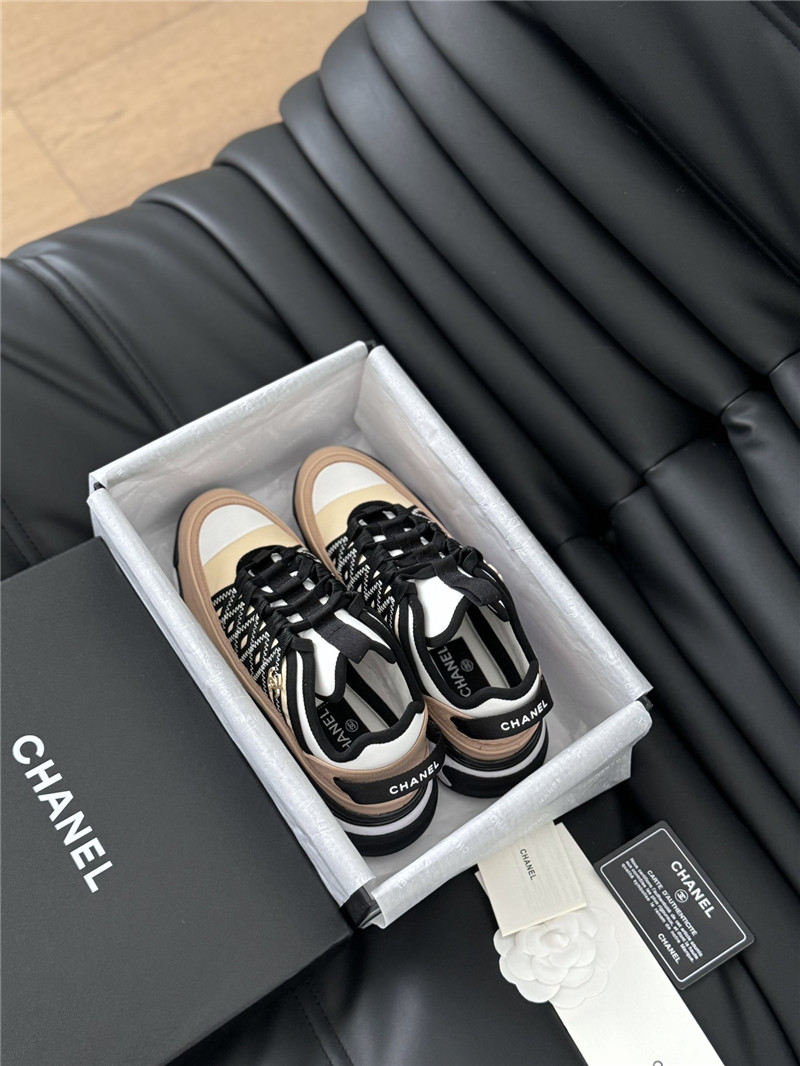 Ch**el logo suede calfskin sneakers in beige