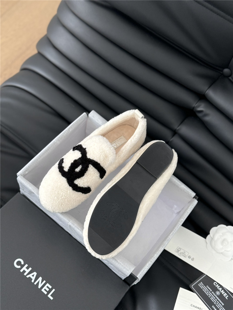 Ch**el shearling loafer flats in ivory