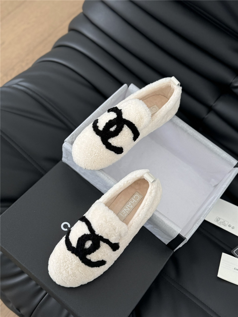 Ch**el shearling loafer flats in ivory