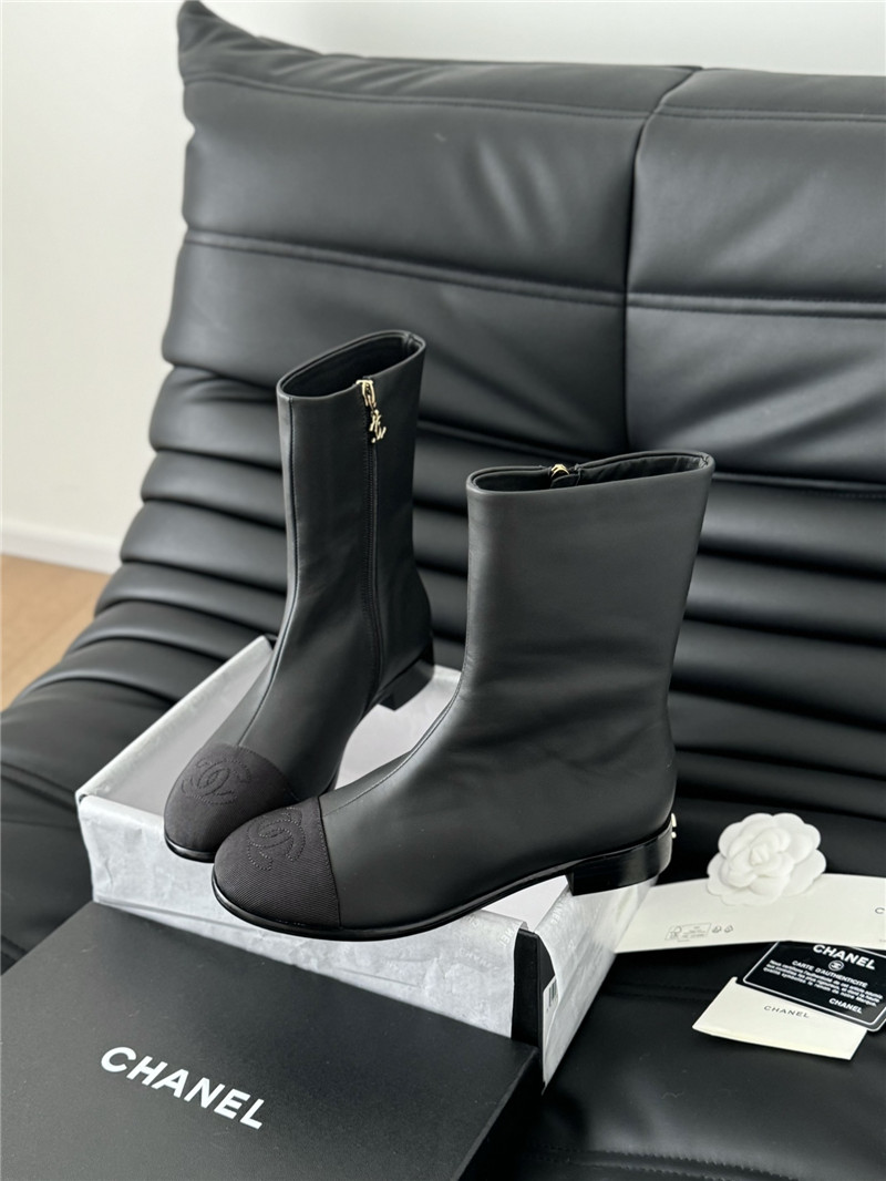 Ch**el calfskin zipper ankle boots