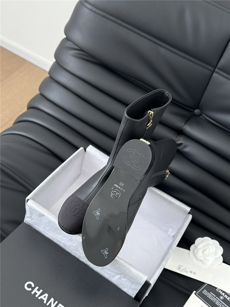 Ch**el calfskin zipper ankle boots
