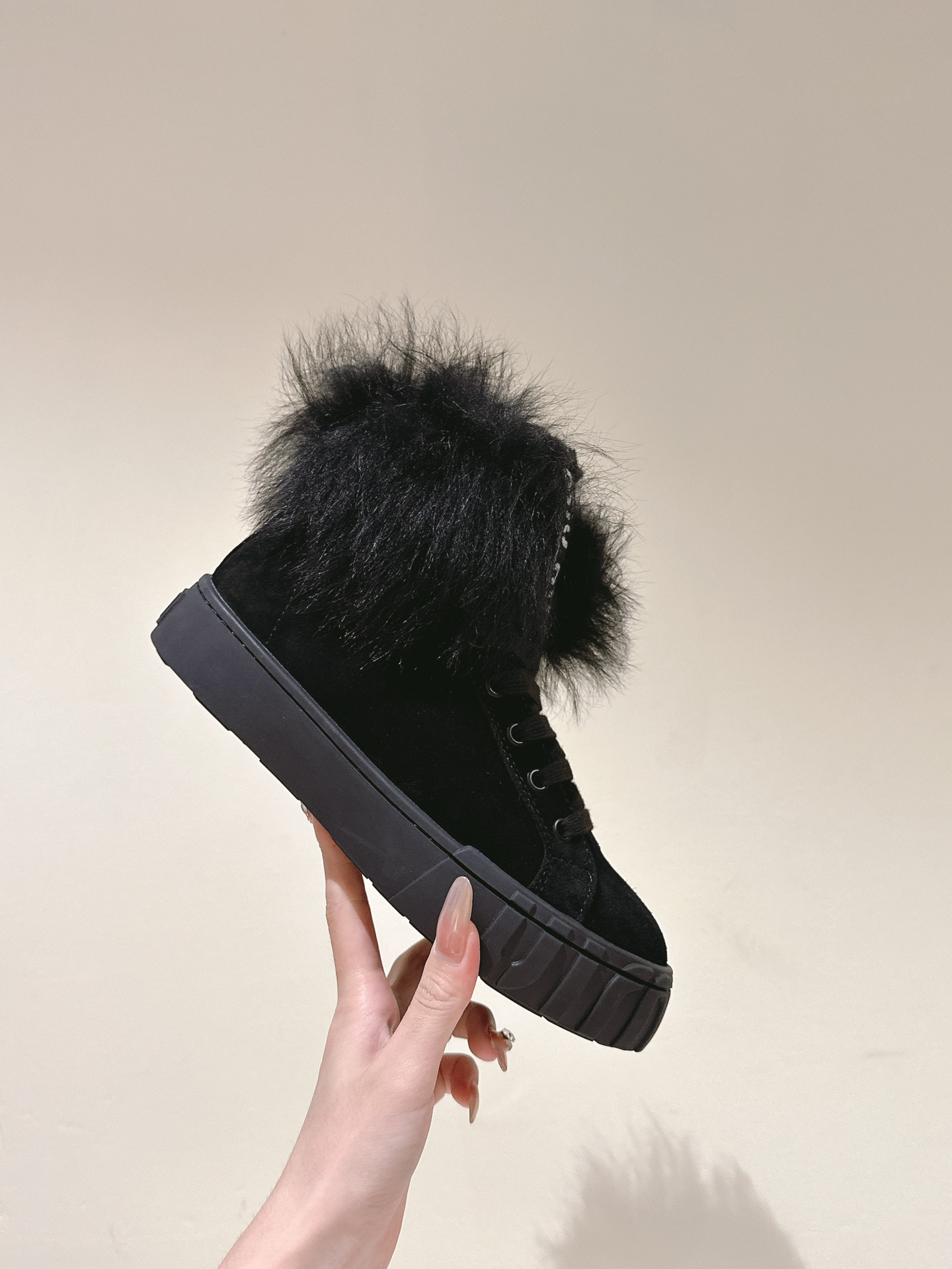 Miu Miu High-Top Black Shearling-Lined Sneakers