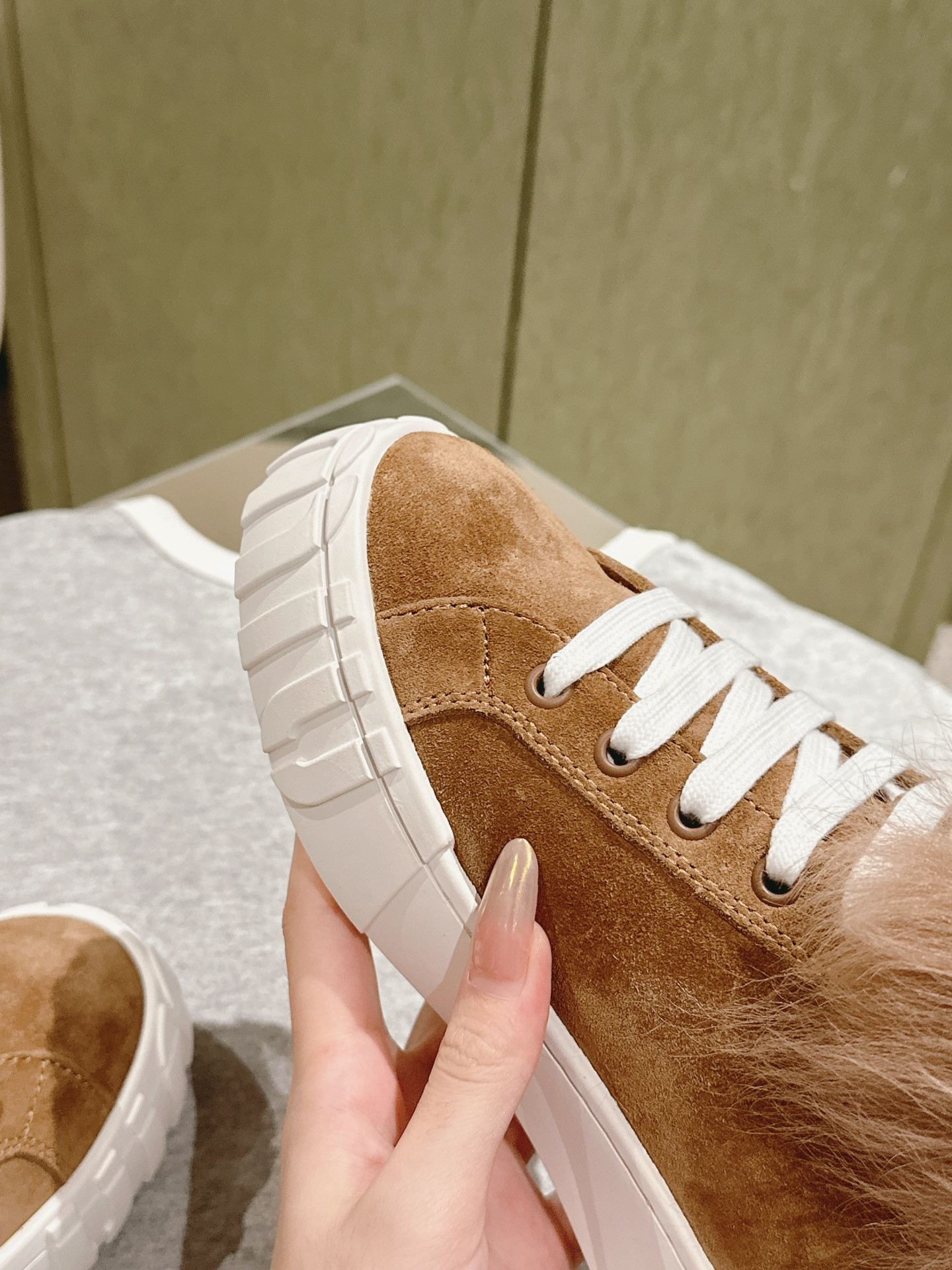 Miu Miu High Top Shearling-Lined Suede Sneakers