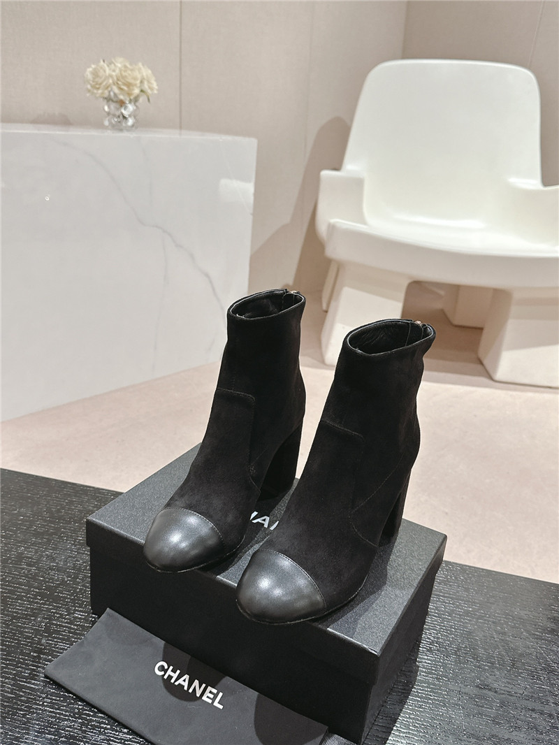 Ch**el suede calfskin block heel ankle boots
