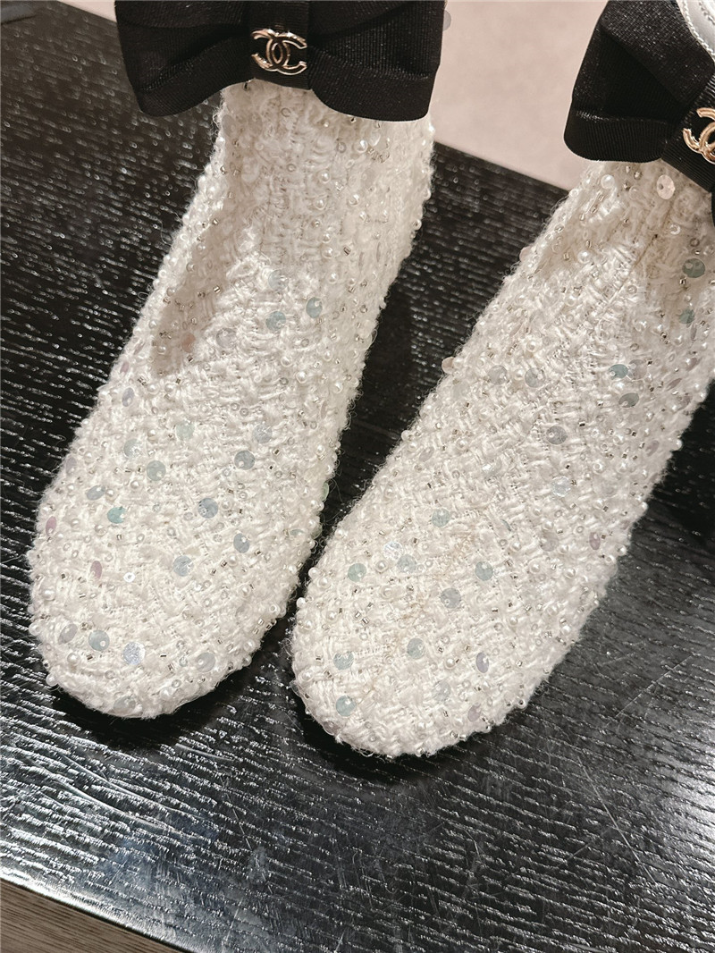 Ch**el white block heel sequin ankle boots