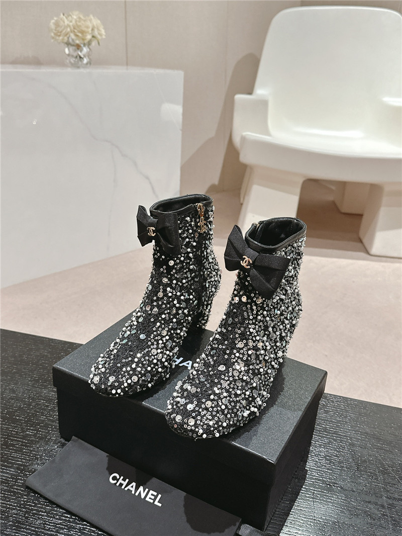 Ch**el block heel sequin ankle boots