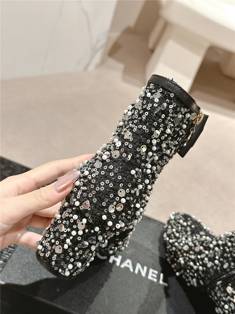 Ch**el block heel sequin ankle boots