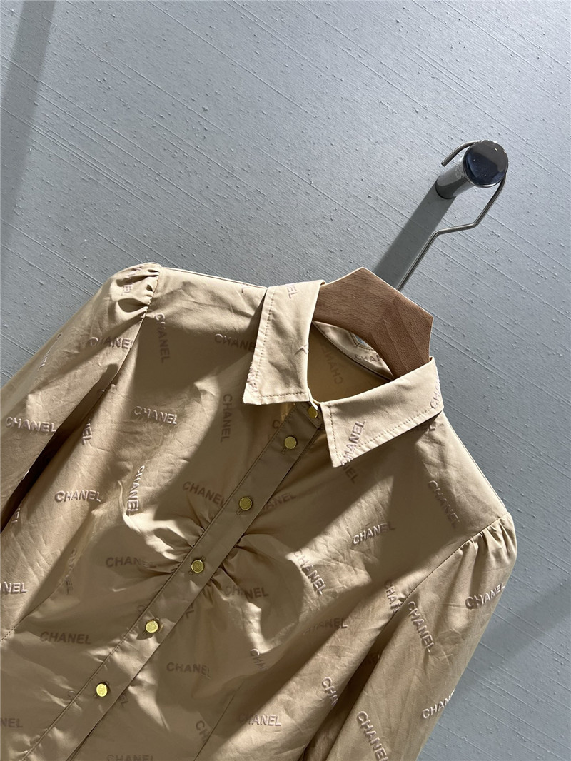 Ch**el flocked logo puff sleeve shirt replica d&g clothing