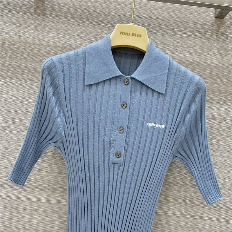 M1um1u slim fit polo collar knit top replicas clothes