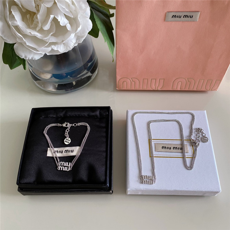 m1um1u full D1am0nd letter double layer bracelet/necklace