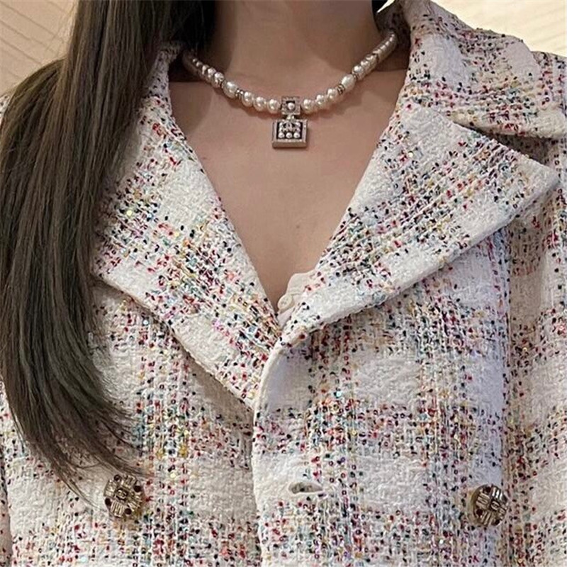 Ch**el cube perfume bottle double c pearl necklace